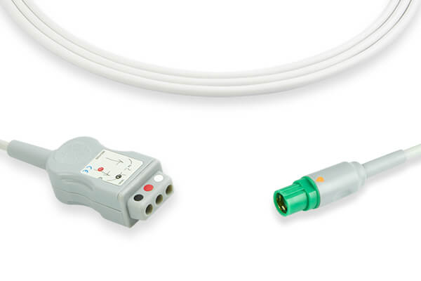 A medical ECG (electrocardiogram) patient cable, which is used to connect a patient to a monitoring device.