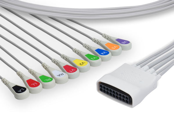 Medical EKG/ECG cable with 10 leads and a 15-pin connector.