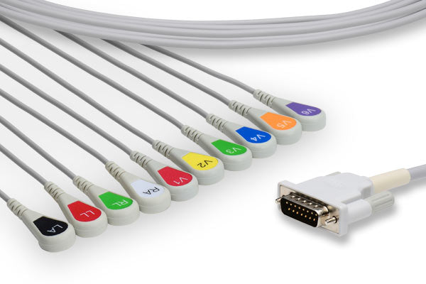 10-lead direct-connect EKG cable with a 15-pin connector.