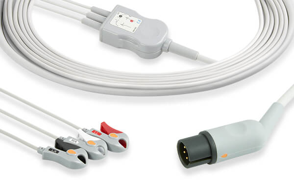 3-lead ECG (electrocardiogram) cable and leadwires, a medical device used for patient monitoring.