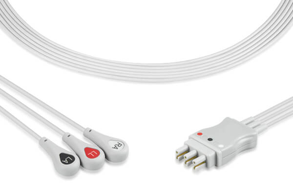 3-lead ECG leadwire set Used with patient monitors for electrocardiogram (ECG) monitoring