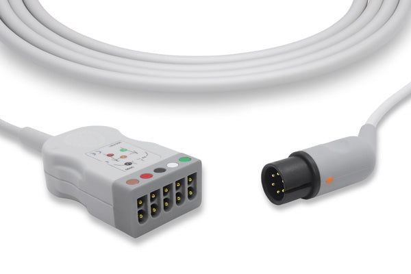 ECG trunk cable is used with patient monitors to connect to lead wires for electrocardiogram monitoring.