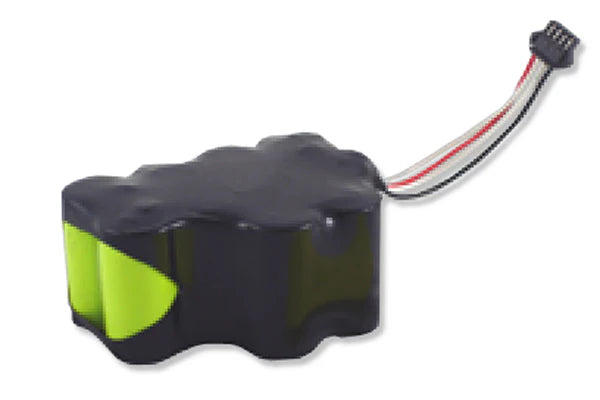 Rechargeable NiMH/NiCd battery pack with visible label and wiring/connector for device compatibility.
