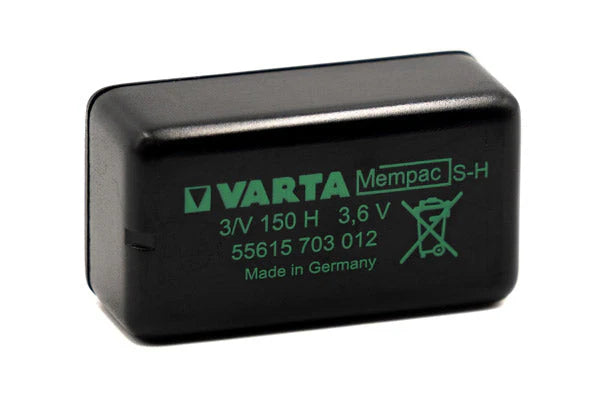 Varta Mempac S-H 3.6V NiMH rechargeable battery pack, product code 55615 703 012, used in medical equipment applications.