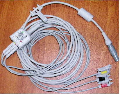 The image displays an ECG patient cable, also known as an EKG cable or lead wire set, which is medical equipment used for monitoring heart activity