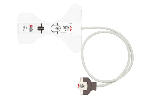 Adult single-patient-use Masimo M-LNCS Adtx adhesive pulse oximeter sensor for medical monitoring.