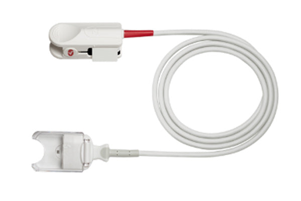 Masimo rainbow DCI adult reusable direct connect sensor for medical monitoring, shown with attached cable.