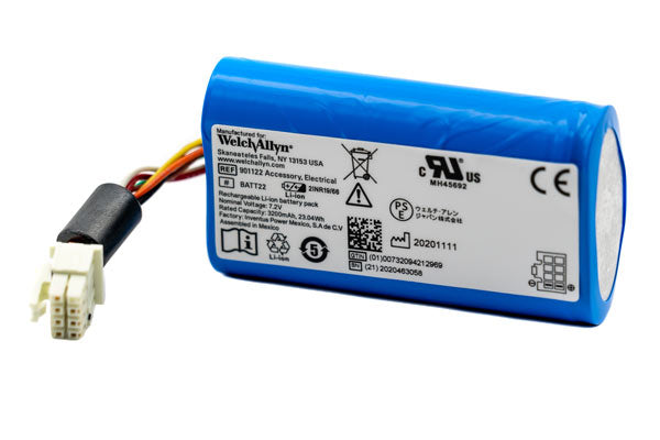 This is a Welch Allyn BATT22 rechargeable lithium-ion battery pack.