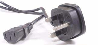 This is a standard UK 3-pin plug (BS 1363 Type G) to IEC C13 power cable, commonly known as a "kettle leadThis is a standard UK 3-pin plug (BS 1363 Type G) to IEC C13 power cable, commonly known as a "kettle lead