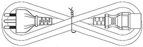 This is an electrical power cord with a Brazilian NBR 14136 plug and an IEC 60320 C13 connector