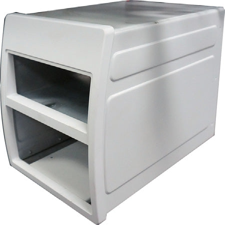 This appears to be a white powder-coated aluminum UTE or truck tool box drawer unit, likely designed for vehicle canopies or service bodies