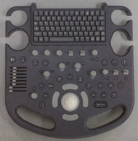 This is the control panel for a GE Voluson P8 ultrasound machine.