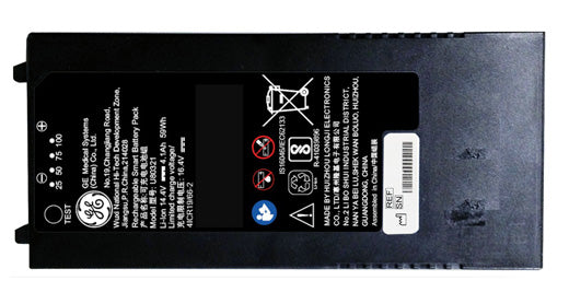 This is a GE Healthcare rechargeable smart Li-Ion battery pack, Model U80321, used for GE Logiq-E, Logiq-I, and Vivid E ultrasound systems