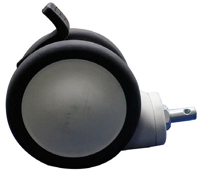 This is a medical-grade twin-wheel swivel caster with a brake mechanism
