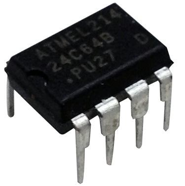 This is an Atmel AT24C64B serial I2C EEPROM integrated circuit (IC)