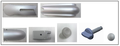 The image displays various components of a Dynam Gloster Meteor F8 remote-control (RC) jet model