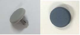 The image shows two views of a car interior trim plug or cap, likely used as a headliner retainer clip or a door armrest plug.