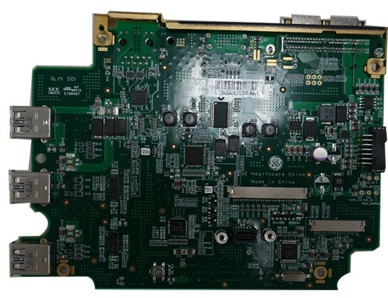 This is a GE HealthCare LOGIQ e R6 Utility Printed Wire Assembly (PWA) Assembly, an electronic circuit board used in ultrasound equipment.
