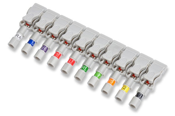 GE Healthcare compatible CAM 14/AM4/AM5 banana adapters for EKG/ECG machines. They are used to connect leadwires to the patient.