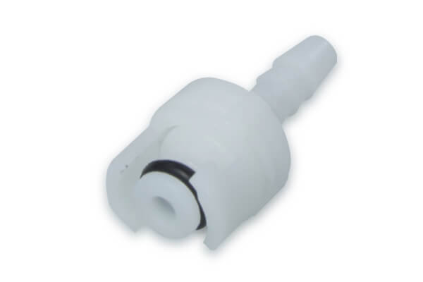 CPC (Colder Products Company) quick-disconnect fitting, specifically a male insert for a hose barb connection.