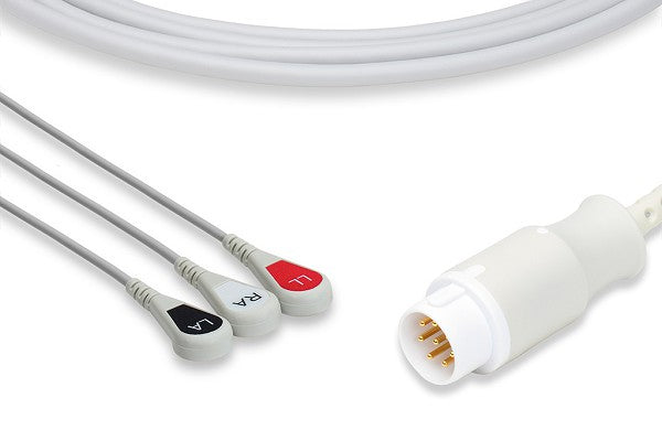 Direct-connect, 3-lead ECG cable with pinch/grabber connectors