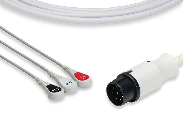 Direct-connect, 3-lead ECG cable with pinch/grabber connectors
