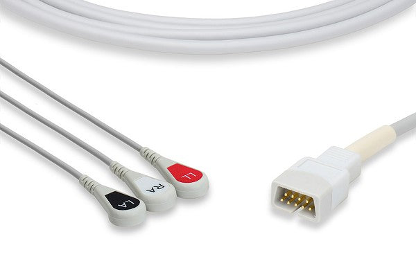 Three-lead direct-connect ECG cable and leadwire set used for electrocardiogram monitoring