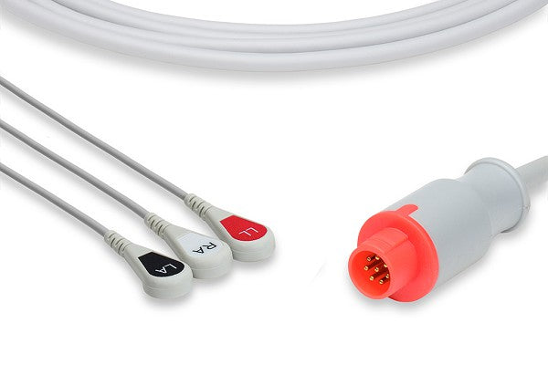 Direct-connect, 3-lead ECG cable with pinch/grabber connectors