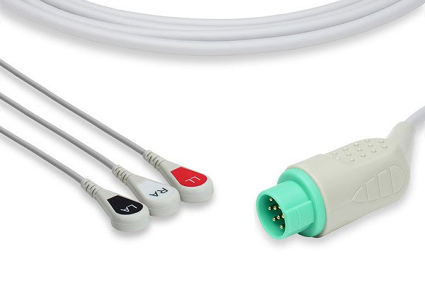 Direct-connect, 3-lead ECG cable with pinch/grabber connectors