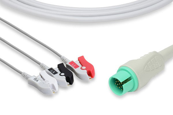 Displays a Mindray direct-connect ECG cable is a 3-lead shielded cable designed for electrocardiogram (ECG) monitoring