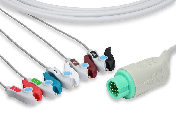 This is a medical 5-lead ECG cable used with patient monitors to measure an electrocardiogram