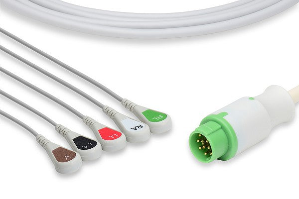 This is a medical 5-lead ECG cable used with patient monitors to measure an electrocardiogram