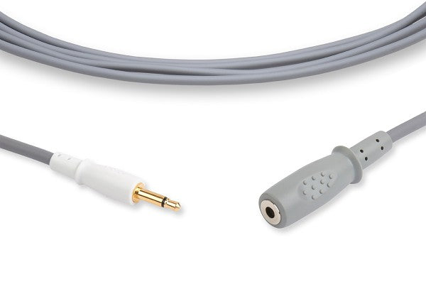 Philips temperature probe adapter cable featuring a 2-pin monitor connector and 1/4-inch (6.35 mm) phone plug interface for compatible temperature sensors.