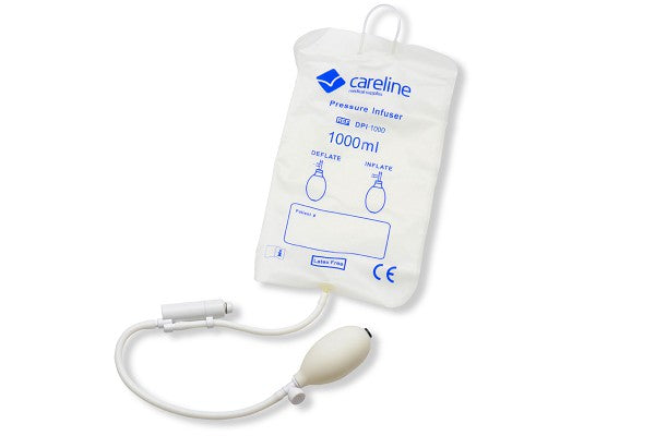 This is a Careline Pressure Infuser bag, a medical device used to accelerate the infusion of intravenous fluids or blood products.