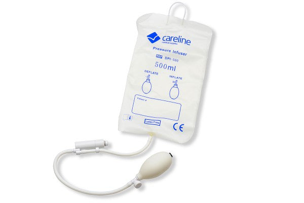 This is a Careline Pressure Infuser bag, a medical device used to accelerate the infusion of intravenous fluids or blood products.
