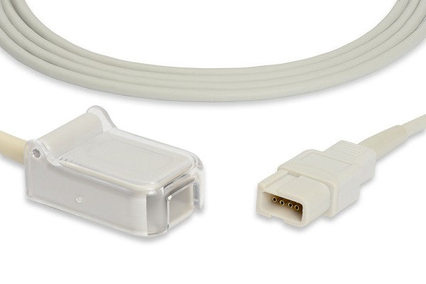 Masimo-compatible SpO2 adapter cable. Connects an SpO2 sensor to a patient monitor, transmitting oxygen saturation and pulse rate data