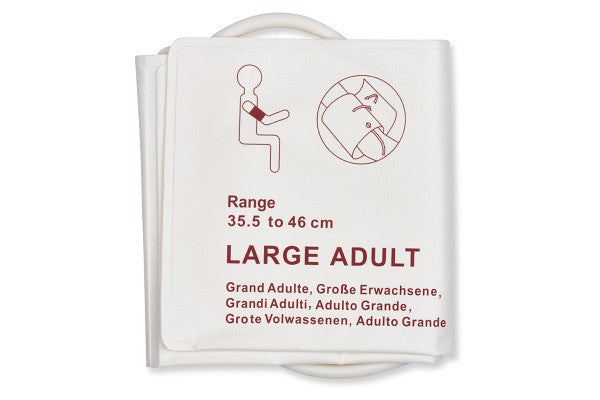 This is a disposable Non-Invasive Blood Pressure (NIBP) cuff for a large adult.