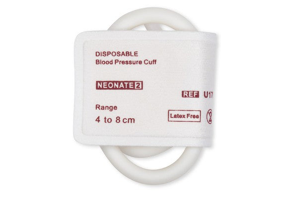 Disposable neonatal blood pressure (NIBP) cuff, Neonate #2 size, designed for infant patient monitoring.