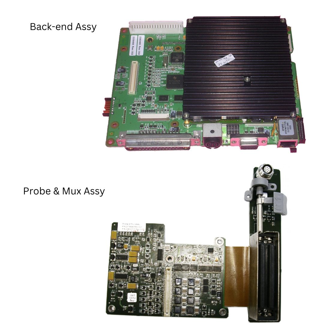 This image displays the components of a GE HealthCare Vivid i/S5/S6 Ultrasound BEP (Back-end Processor) Assy.