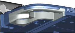 The image is a computer-aided design (CAD) rendering of a plastic component's internal features, specifically a "stopper" or "lip" design