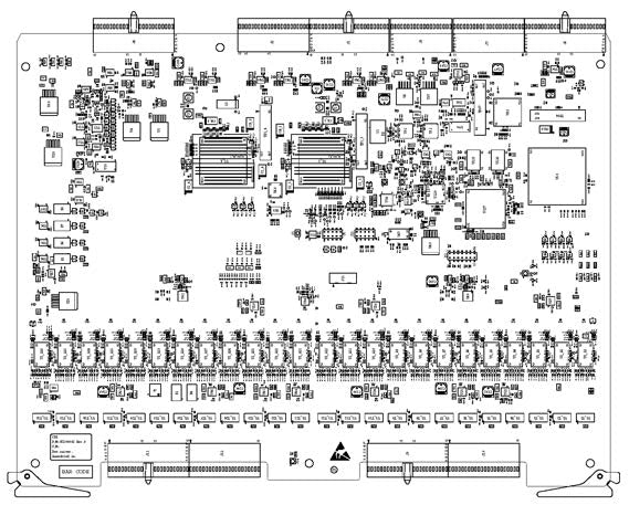 This image is a technical drawing of a printed circuit board (PCB), specifically an Input/Output (I/O) module for 24 channels