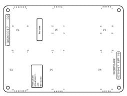 The image displays a technical drawing, likely a layout for a printed circuit board (PCB), with various labels and component positions indicated.