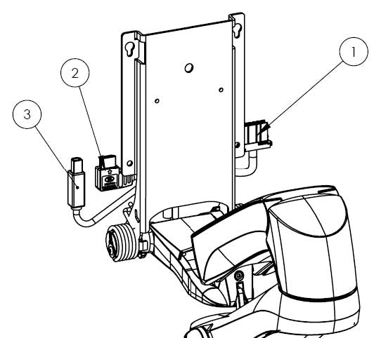 The image is a technical diagram showing components of a device mount or docking station, with three parts labeled numerically.