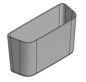 This appears to be a CAD model of a generic rectangular container or planter with rounded corners, possibly a design for a 3D-printed or injection-molded product