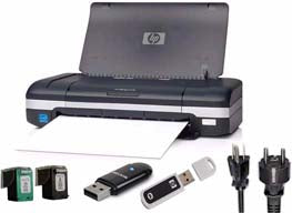 The image shows an HP OfficeJet H470 Mobile Printer (CB026A model). It is a single-function inkjet printer designed for portability