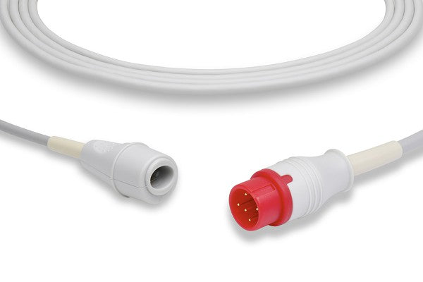 IBP (Invasive Blood Pressure) adapter cable used in medical settings to connect a pressure transducer to a patient monitor.