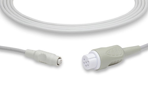 This image shows an Invasive Blood Pressure (IBP) adapter cable, which is a medical accessory used to connect a medical device (monitor) to an IBP transducer