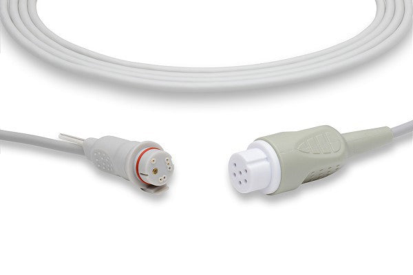 This image shows an Invasive Blood Pressure (IBP) adapter cable, which is a medical accessory used to connect a medical device (monitor) to an IBP transducer