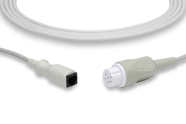 This image shows an Invasive Blood Pressure (IBP) adapter cable, which is a medical accessory used to connect a medical device (monitor) to an IBP transducer