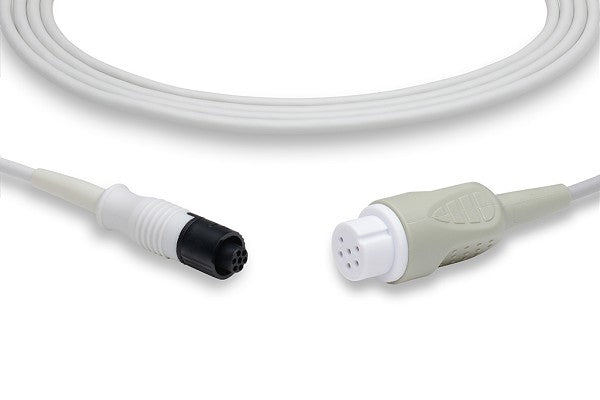 This image shows an Invasive Blood Pressure (IBP) adapter cable, which is a medical accessory used to connect a medical device (monitor) to an IBP transducer